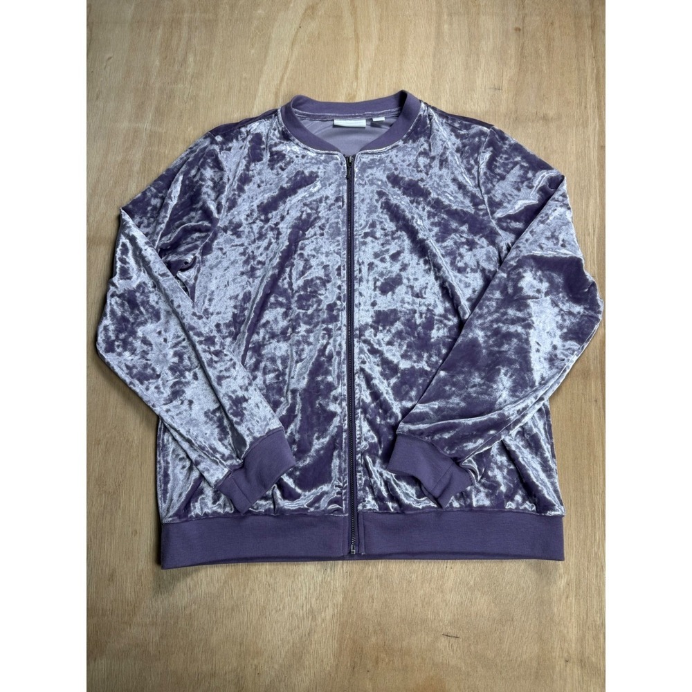 New York & Company Purple Crushed Velvet Bomber Jacket Womens Size Small
